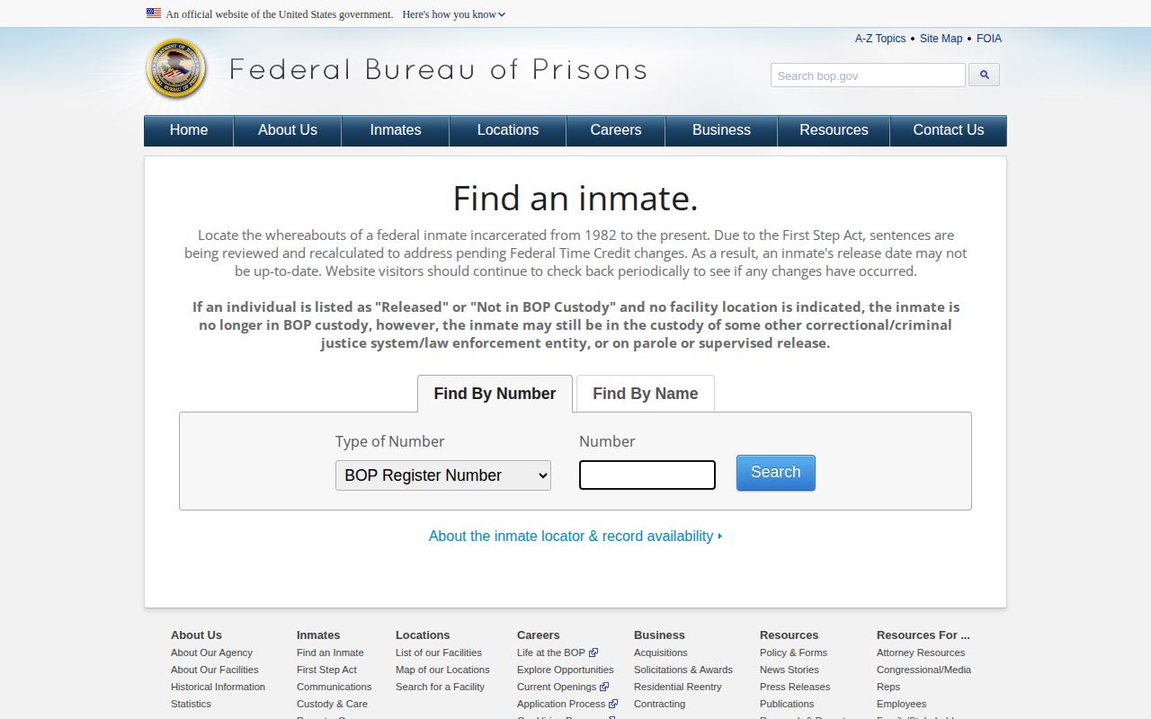 Richland County federal released person status in the BOP inmate locator